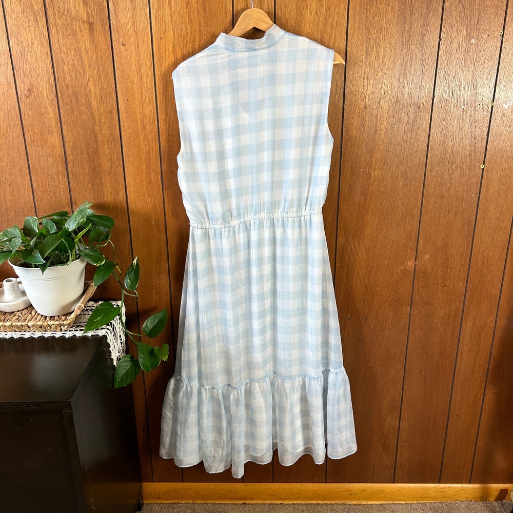 Lauren Ralph Lauren Light Blue Gingham Tie-Neck Ruffle Midi Dress Size 12 Spring - Picture 10 of 10